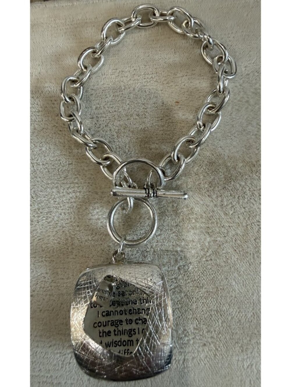 Serenity Prayer Silver Tone Pendant/Charm Written Prayer W/Bracelet 6.5”